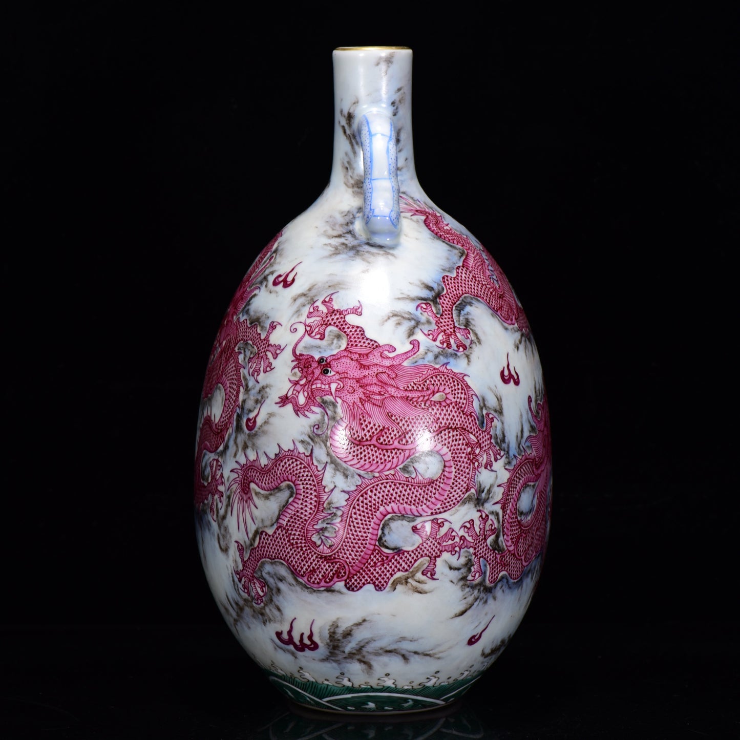 A1923 Chinese Qing Dynasty Gilt Edge Rouge Red Glaze Fortune Dragon Design Porcelain Vase