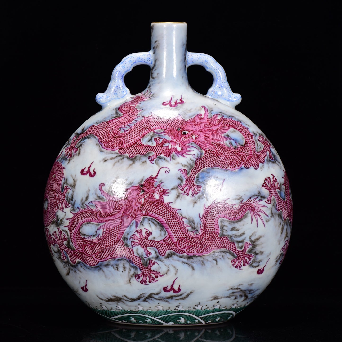 A1923 Chinese Qing Dynasty Gilt Edge Rouge Red Glaze Fortune Dragon Design Porcelain Vase