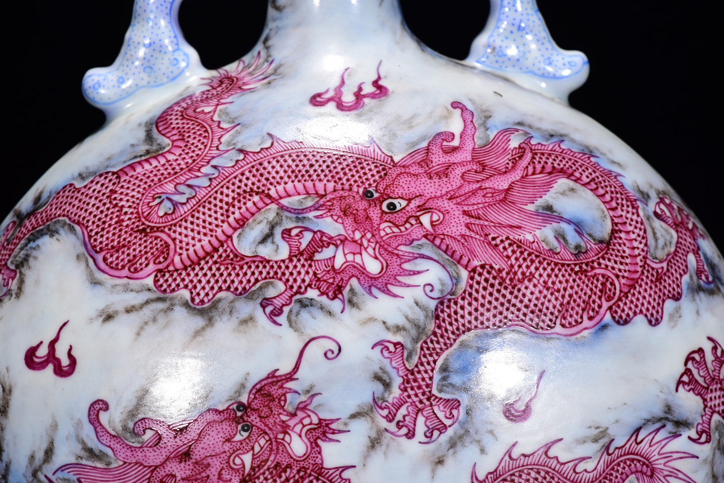 A1923 Chinese Qing Dynasty Gilt Edge Rouge Red Glaze Fortune Dragon Design Porcelain Vase