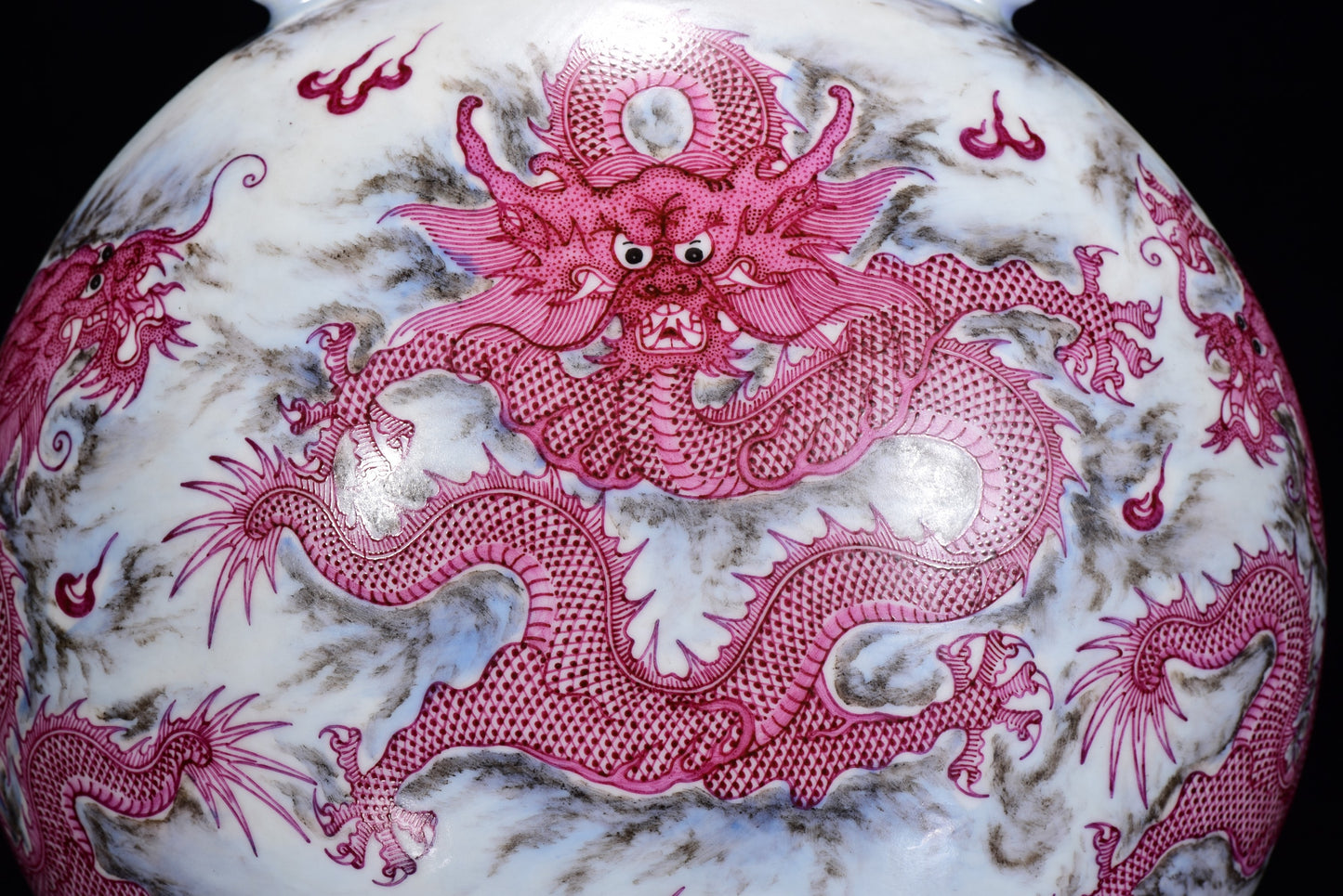 A1923 Chinese Qing Dynasty Gilt Edge Rouge Red Glaze Fortune Dragon Design Porcelain Vase