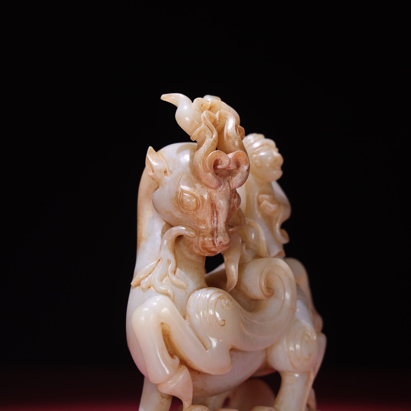 A1925 High Quality Chinese Hetian Jade Carved Fortune Deer & Figure Statue