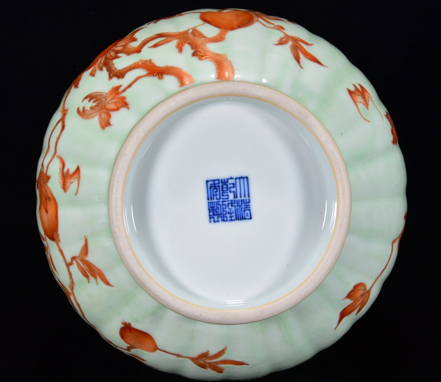 A1941 Chinese Gilt Edge Green Glaze Iron Red Glaze Pomegranate Design Porcelain Vase