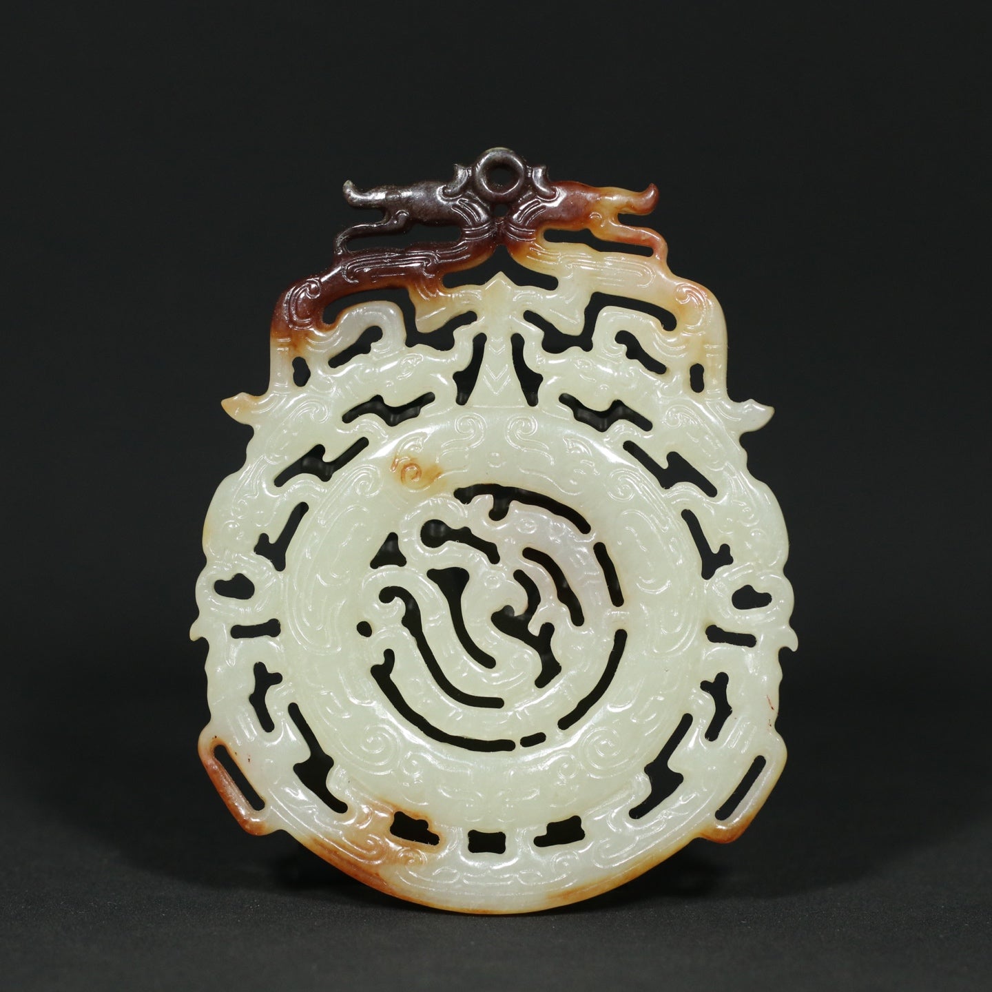 A1943 Openwork Chinese Hetian Jade Carved Dragon Phoenix Pendant