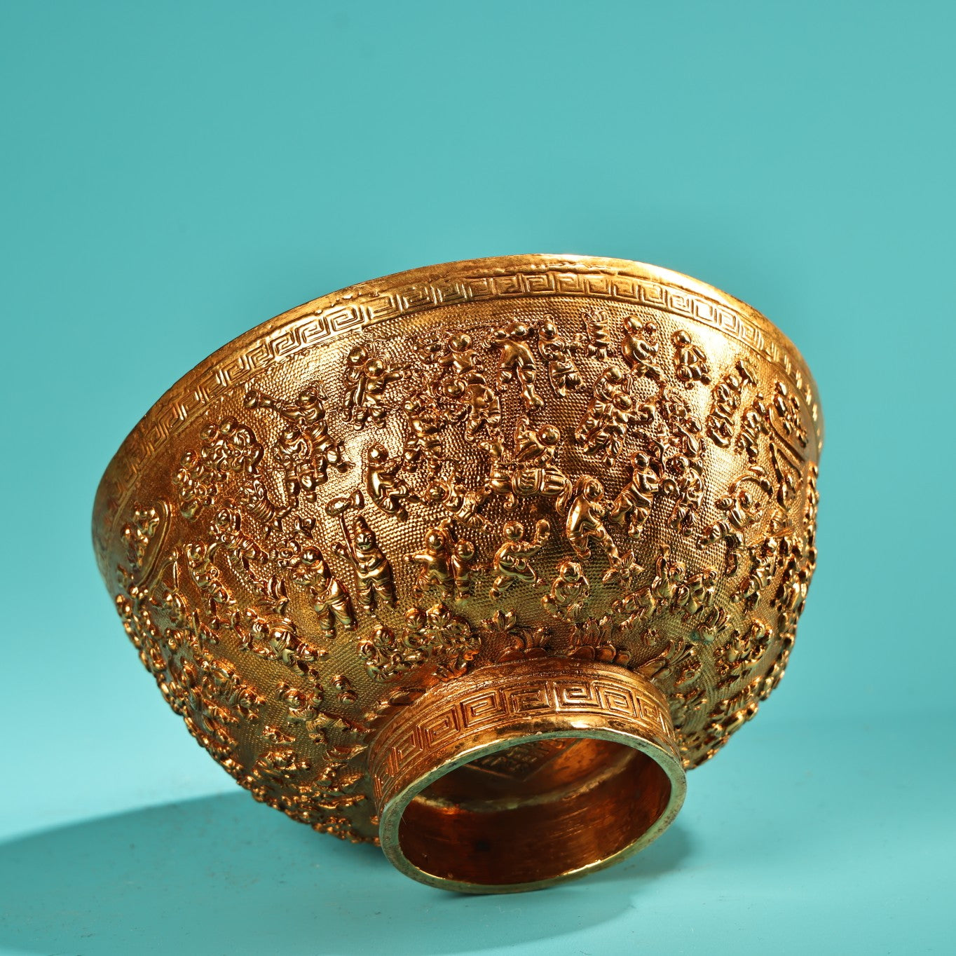 A1951 A Set Vintage Chinese Gilt Gold Copper Bowl w Chopsticks w Spoon