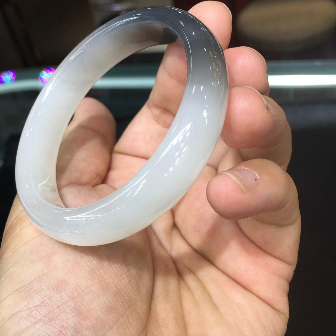 A1978 Inside Diameter 52.5 MM Superb Chinese Smoke Purple & White Hetian Jade Bracelet