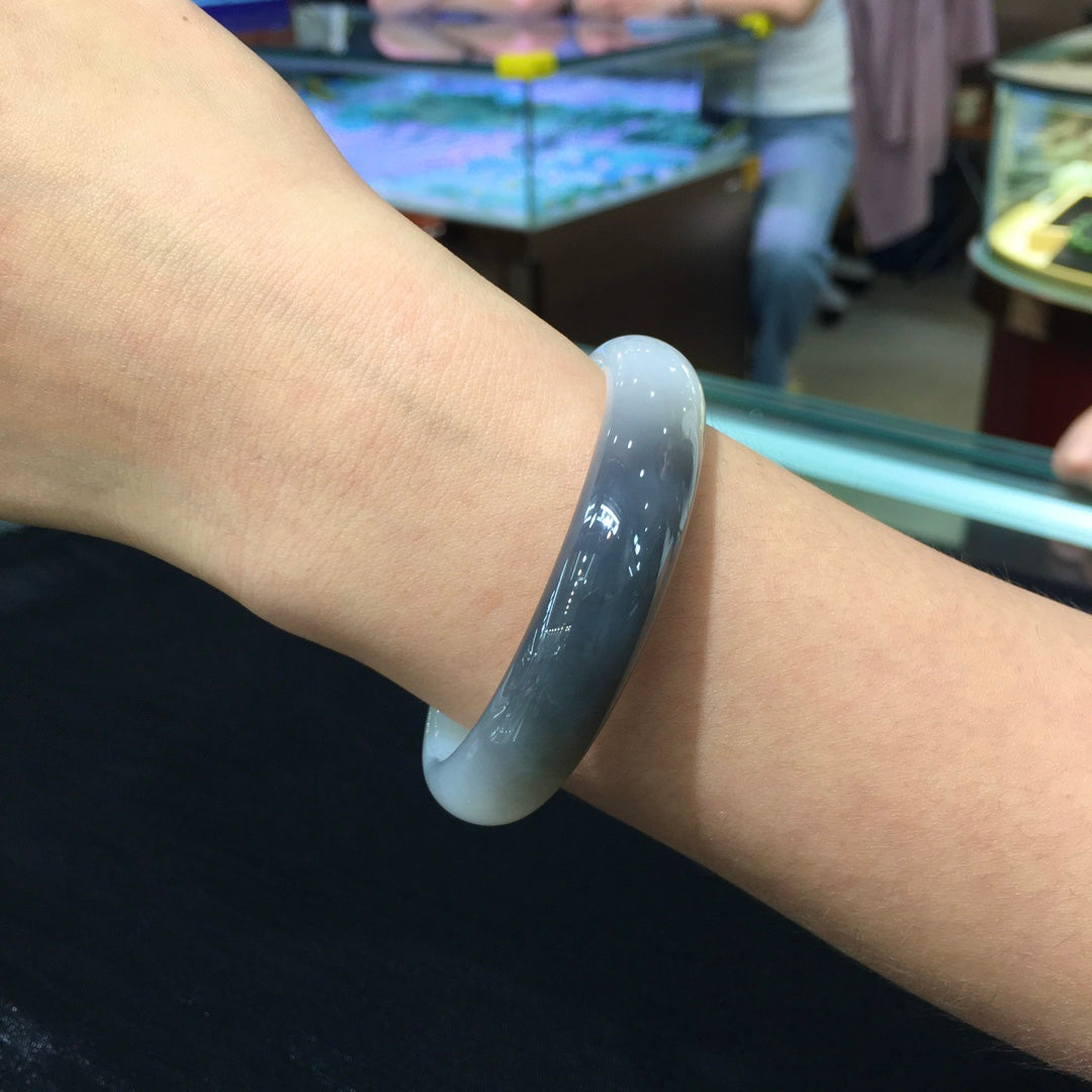 A1978 Inside Diameter 52.5 MM Superb Chinese Smoke Purple & White Hetian Jade Bracelet