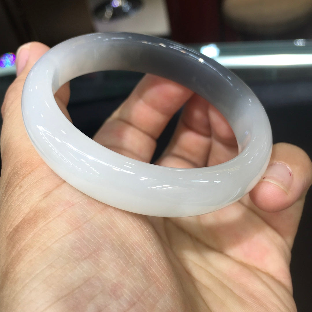 A1978 Inside Diameter 52.5 MM Superb Chinese Smoke Purple & White Hetian Jade Bracelet