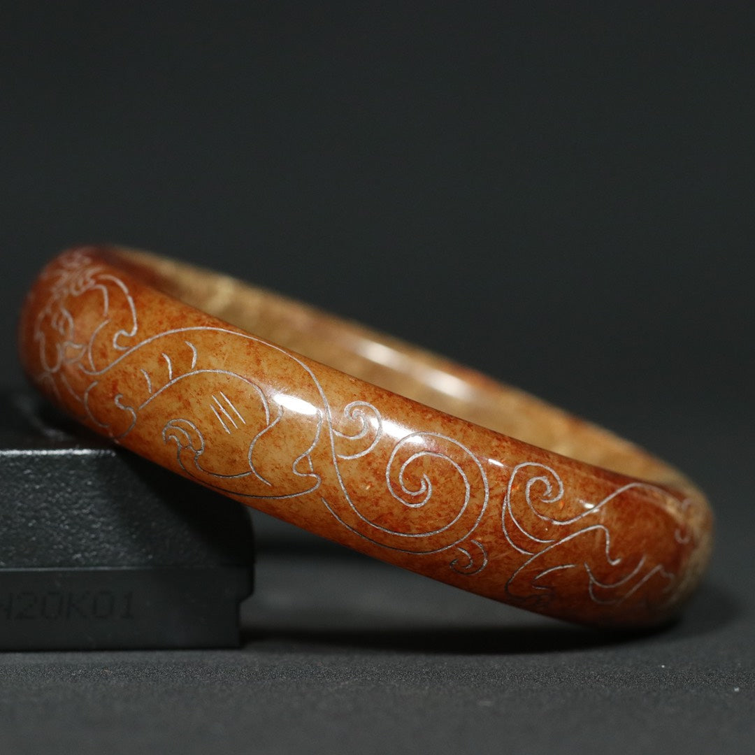 A2018 Vintage Chinese Hetian Jade Dragon Phoenix Bracelet