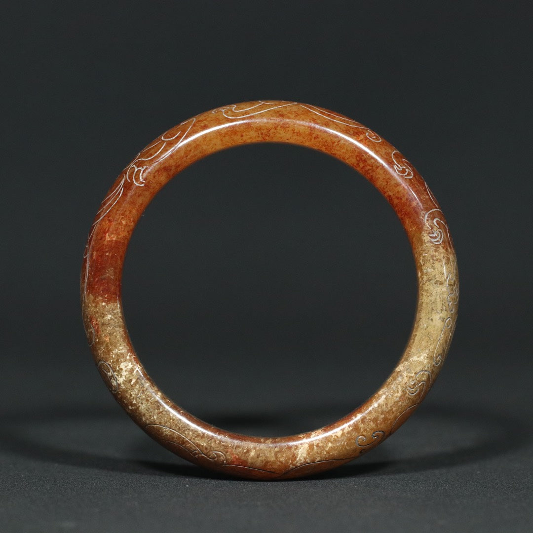 A2018 Vintage Chinese Hetian Jade Dragon Phoenix Bracelet