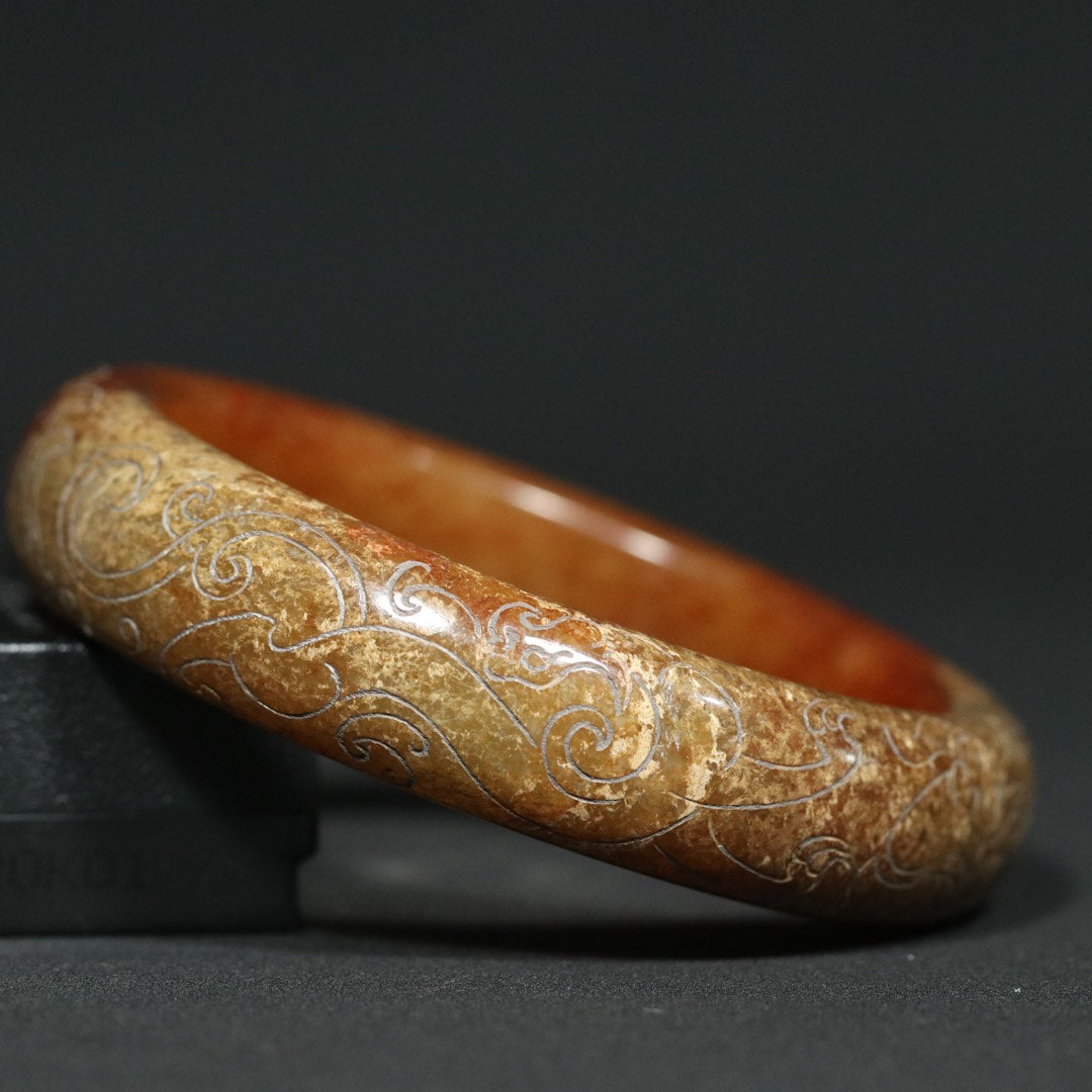 A2018 Vintage Chinese Hetian Jade Dragon Phoenix Bracelet