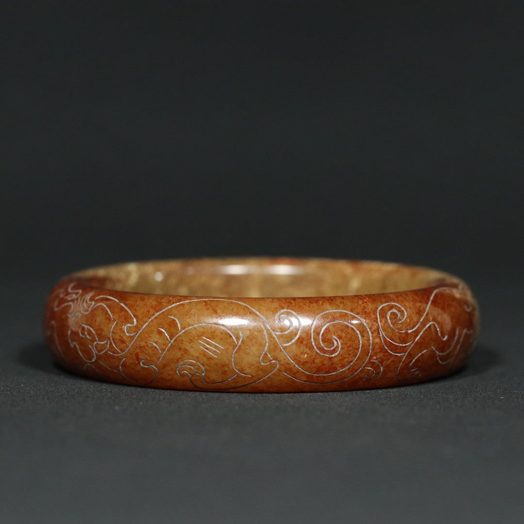 A2018 Vintage Chinese Hetian Jade Dragon Phoenix Bracelet