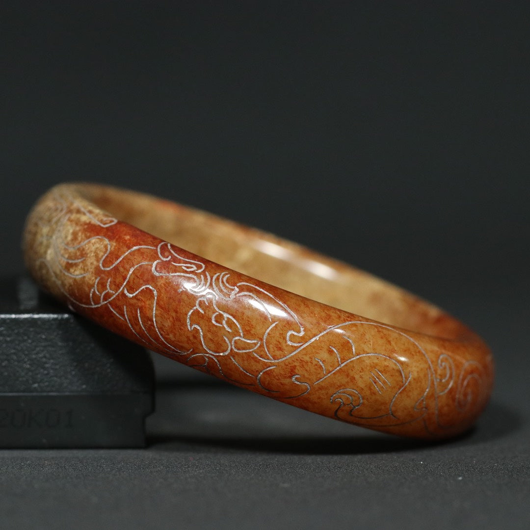 A2018 Vintage Chinese Hetian Jade Dragon Phoenix Bracelet