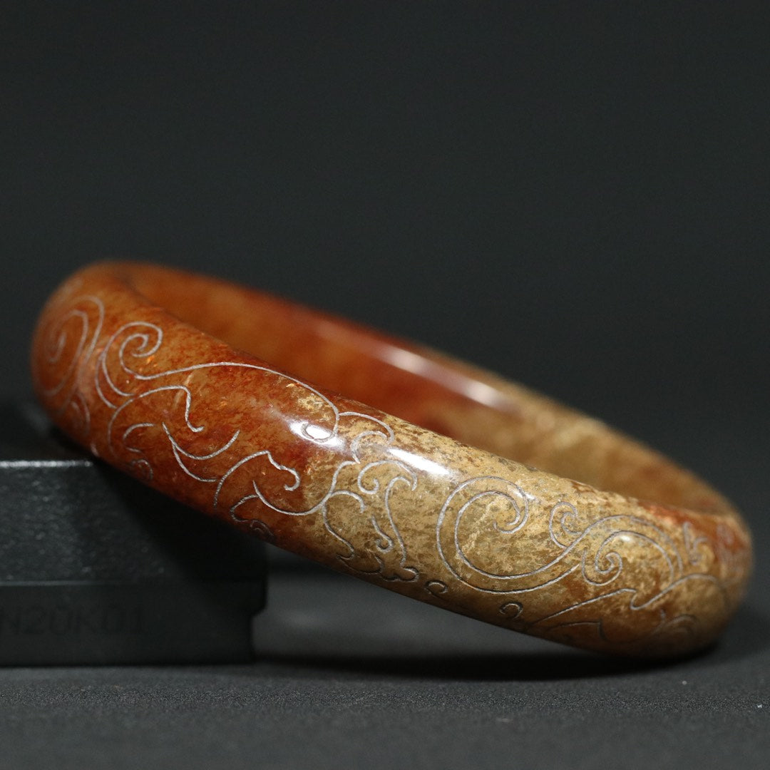 A2018 Vintage Chinese Hetian Jade Dragon Phoenix Bracelet