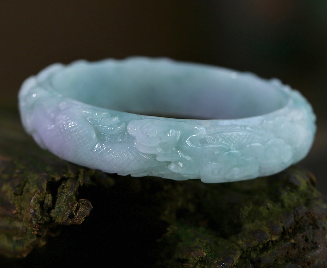 A2028 A Set Natural Jadeite Hand Carved Phoenix Pendant & Jadeiet Dragon Bracelet
