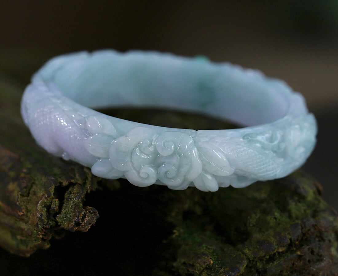A2028 A Set Natural Jadeite Hand Carved Phoenix Pendant & Jadeiet Dragon Bracelet