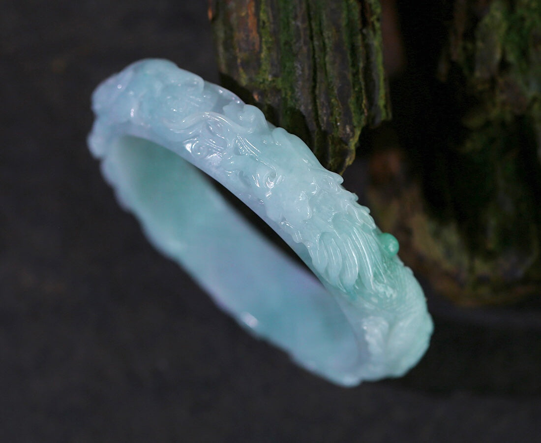 A2028 A Set Natural Jadeite Hand Carved Phoenix Pendant & Jadeiet Dragon Bracelet