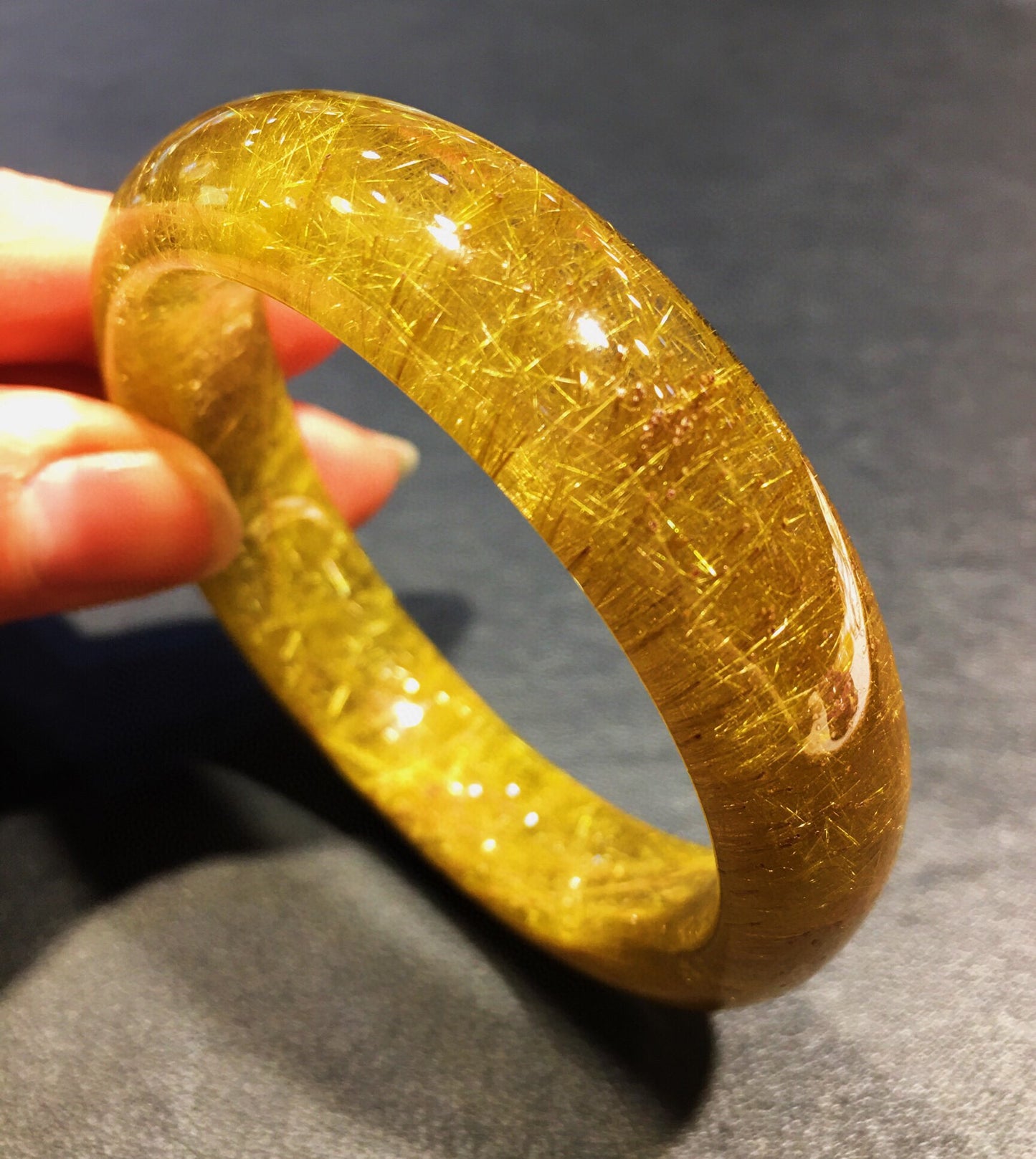 A2064 Inside Diameter 52.5 MM Beautiful Yellow Rutilated Quartz Bracelet