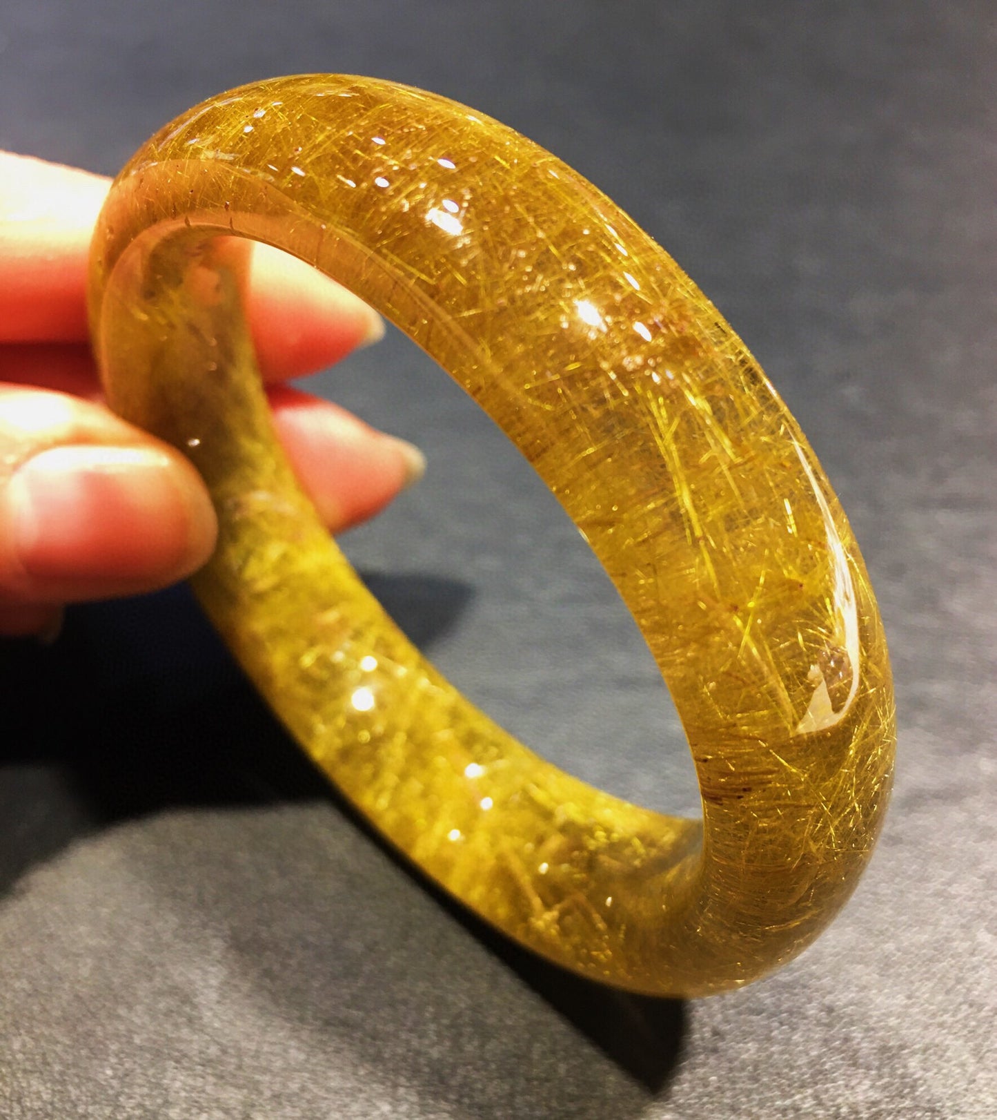 A2064 Inside Diameter 52.5 MM Beautiful Yellow Rutilated Quartz Bracelet