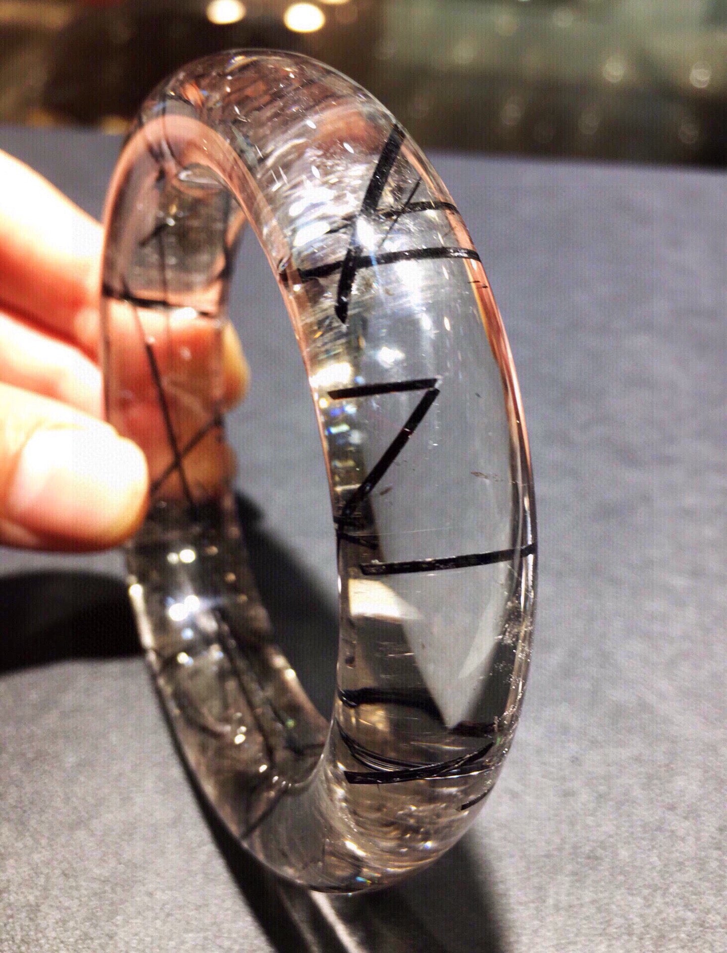 A2070 Inside Diameter 56.5 MM Beautiful Black Rutilated Quartz Crystal Bracelet