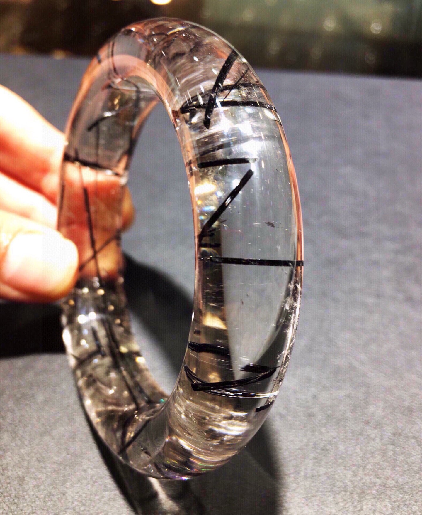 A2070 Inside Diameter 56.5 MM Beautiful Black Rutilated Quartz Crystal Bracelet