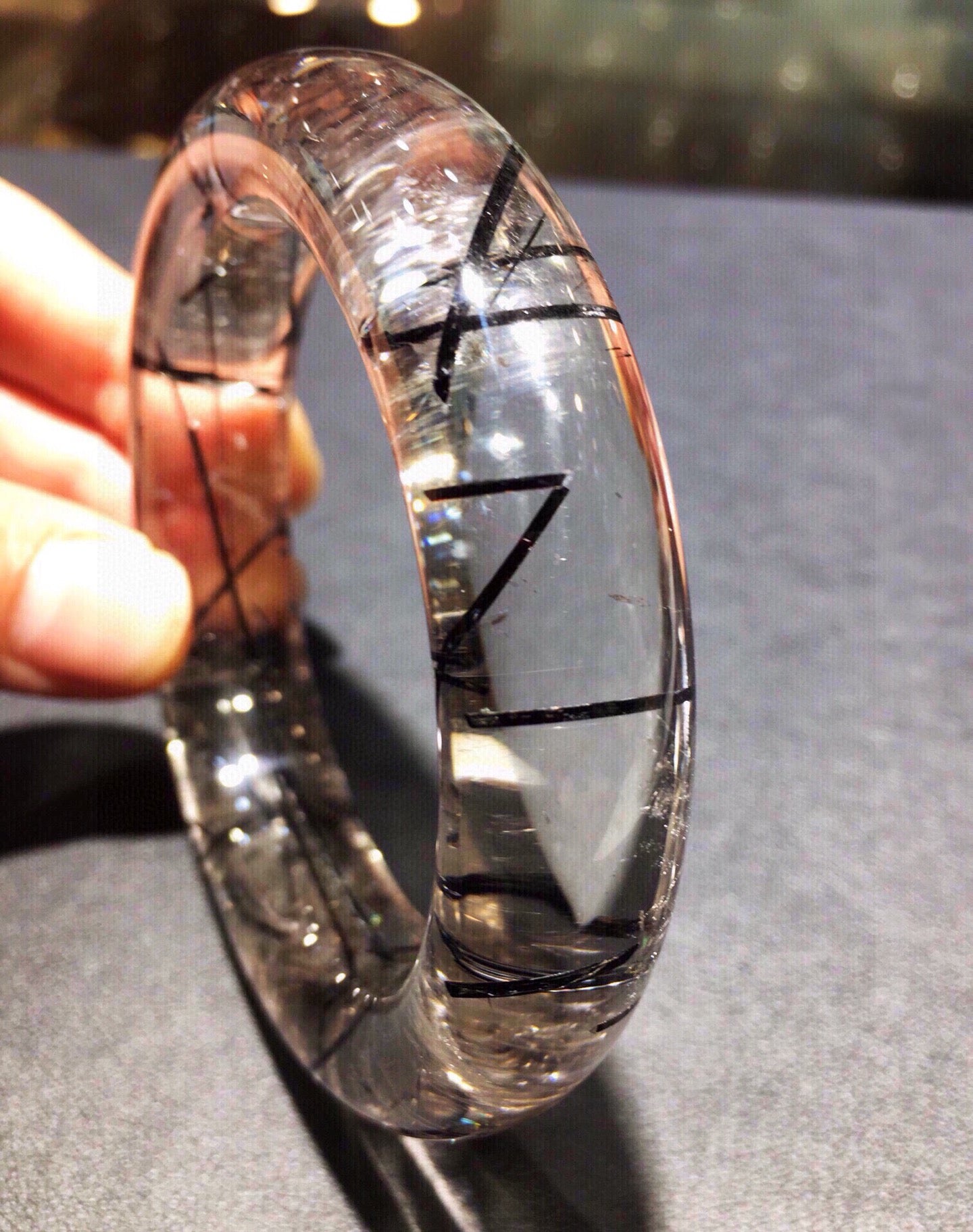 A2070 Inside Diameter 56.5 MM Beautiful Black Rutilated Quartz Crystal Bracelet