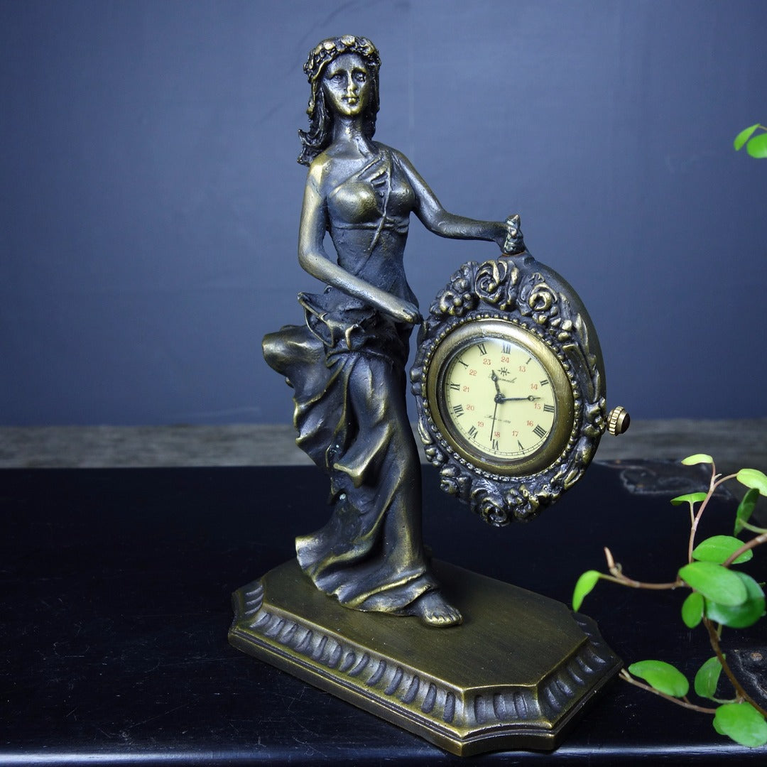 A2091 Vintage Bronze Beautiful Woman Mechanical Clock