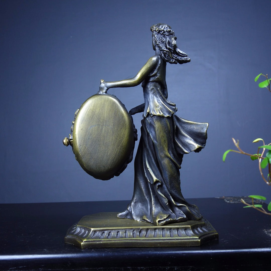 A2091 Vintage Bronze Beautiful Woman Mechanical Clock