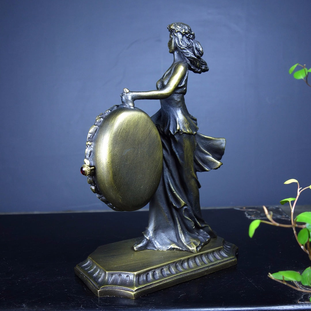 A2091 Vintage Bronze Beautiful Woman Mechanical Clock