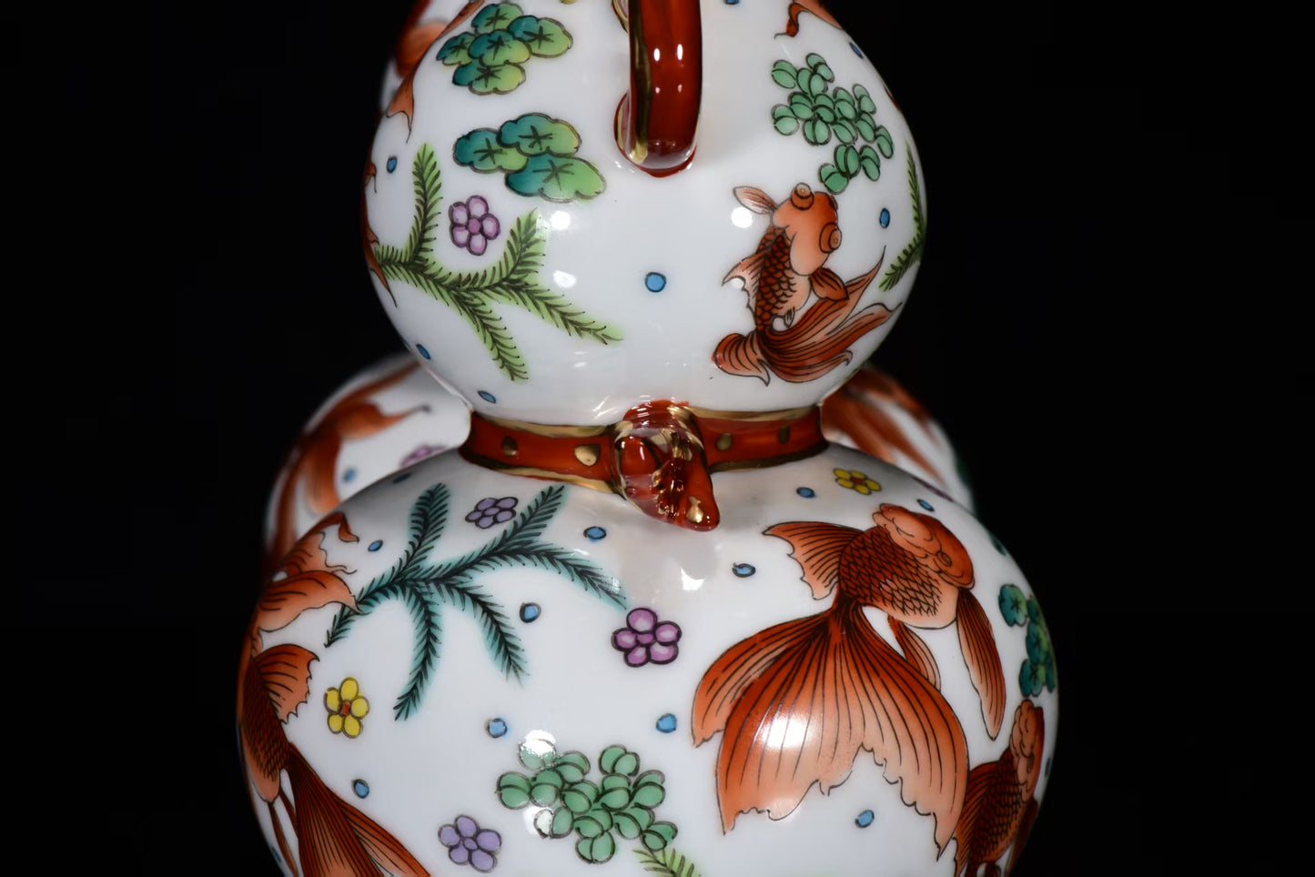 A2095 Chinese Gilt Edge Famille Rose Conjoined Gourd Shape Porcelain Vase