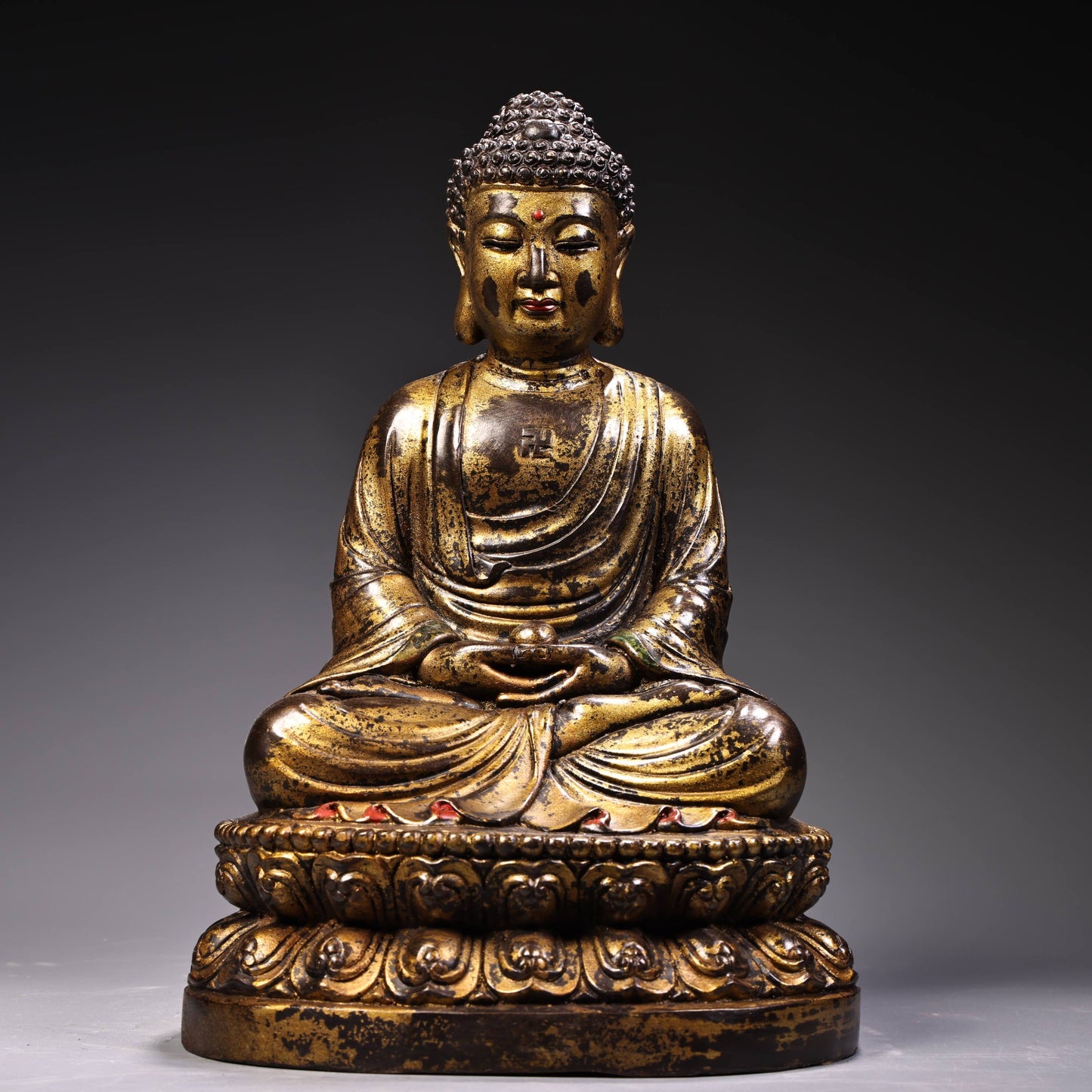 A2096 Vintage Chinese Gilt Gold Bronze Siddhartha Buddha Statue
