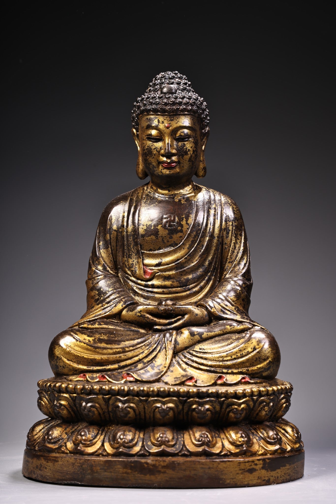 A2096 Vintage Chinese Gilt Gold Bronze Siddhartha Buddha Statue