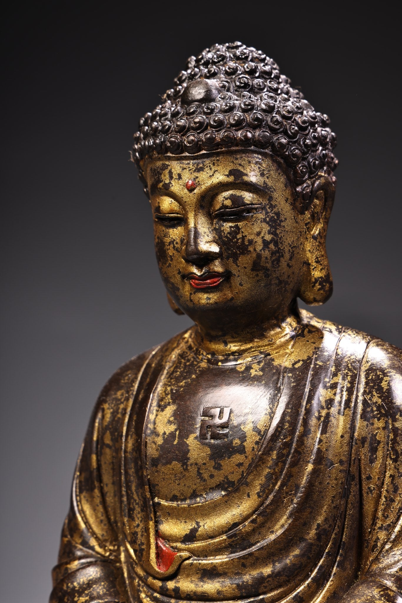 A2096 Vintage Chinese Gilt Gold Bronze Siddhartha Buddha Statue