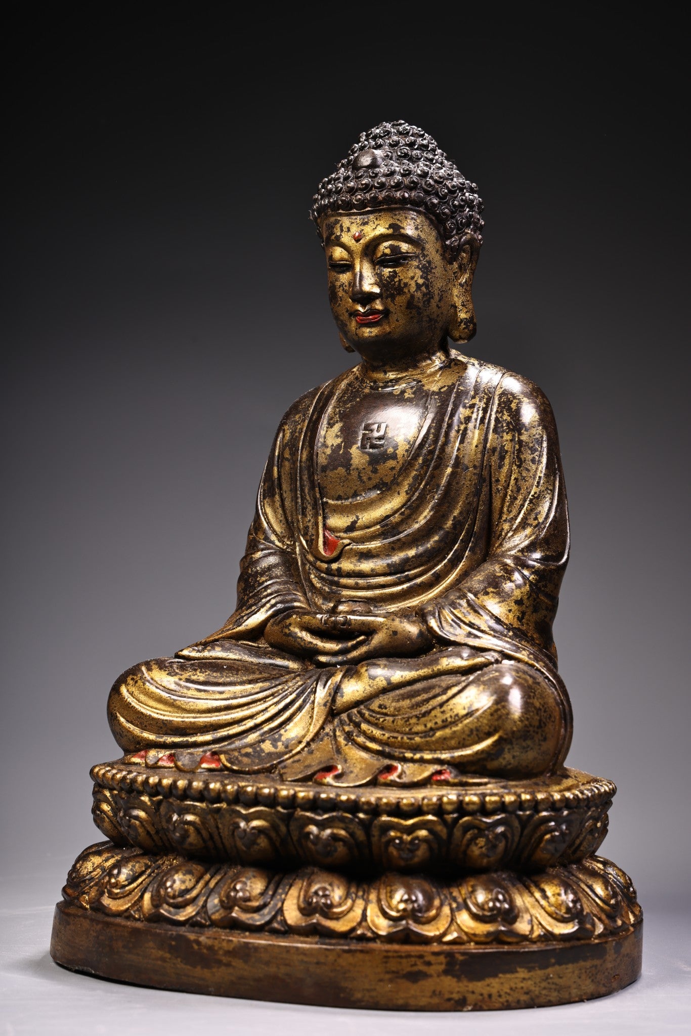 A2096 Vintage Chinese Gilt Gold Bronze Siddhartha Buddha Statue