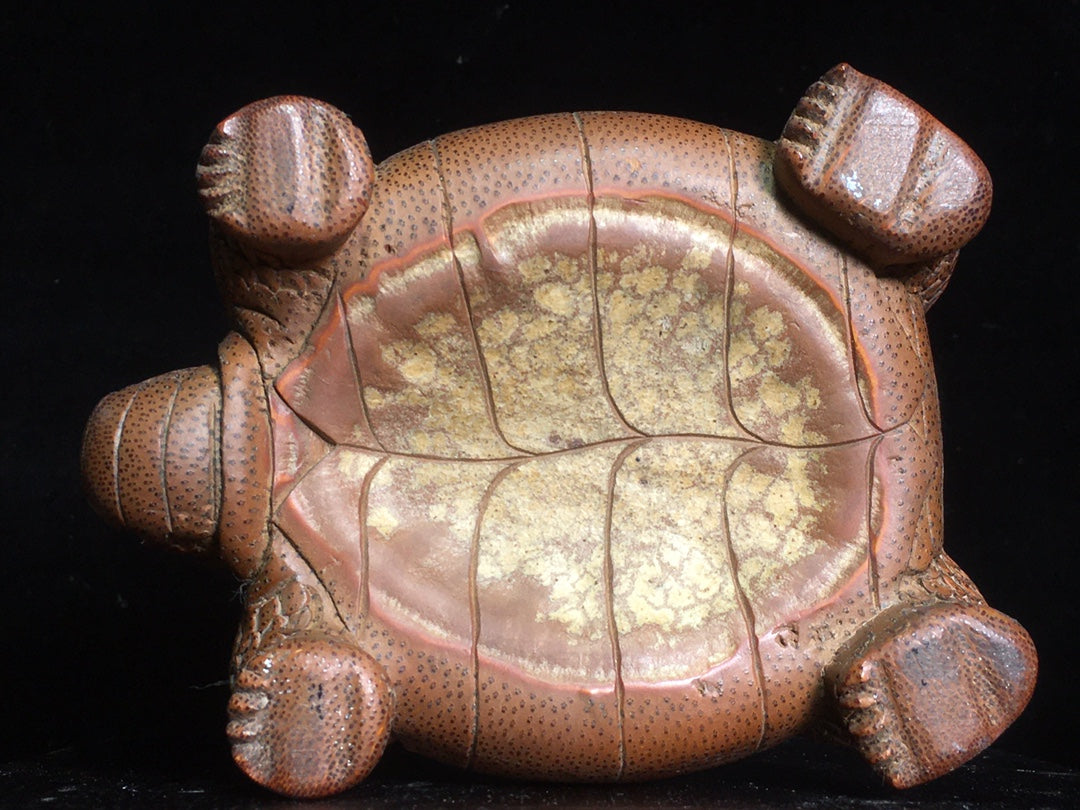 A2097 Vintage Chinese Bamboo Carved Dragon Turtle & Crane Statue