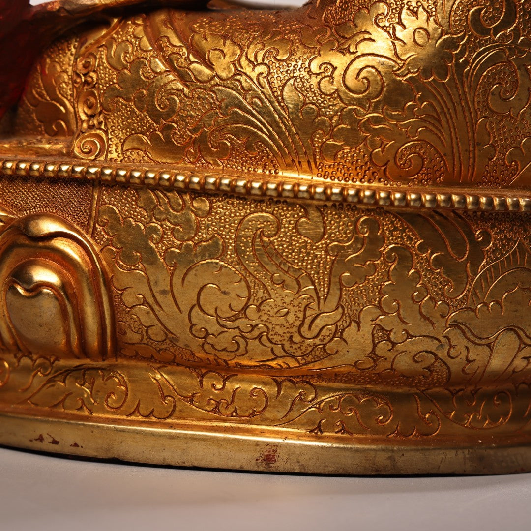 A2108 Superb Old Tibetan Gilt Gold Copper Inlay Gem Four Arm Kwan-yin Statue