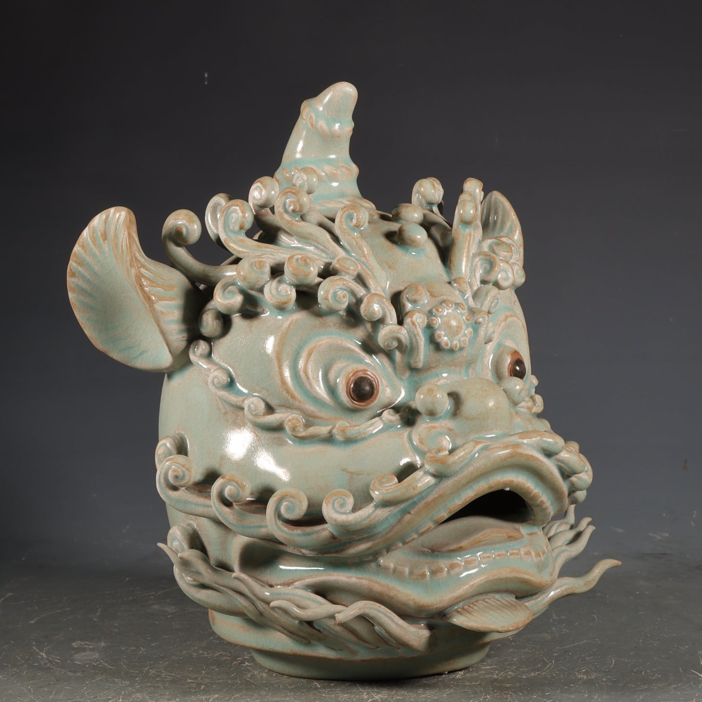 A2111 A Pair Chinese Ru Kiln Fortune Lion Porcelain Incense Burner