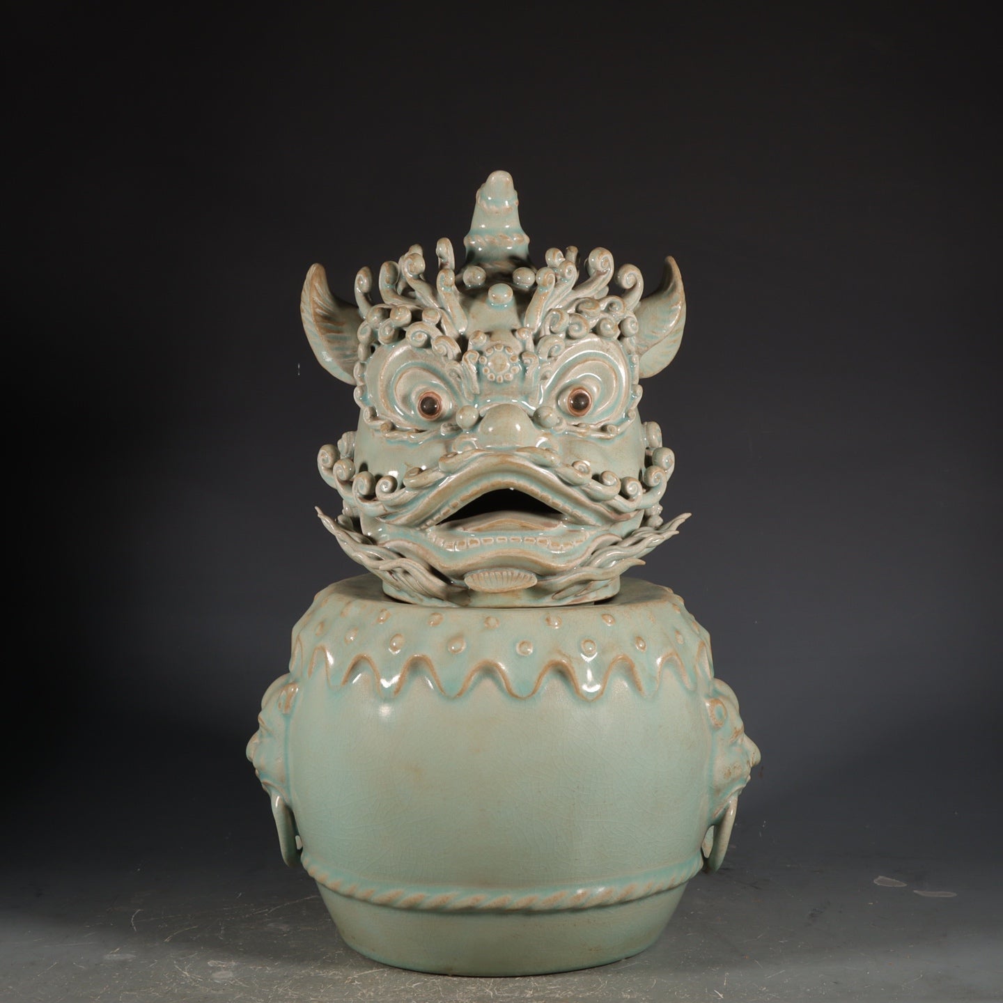 A2111 A Pair Chinese Ru Kiln Fortune Lion Porcelain Incense Burner