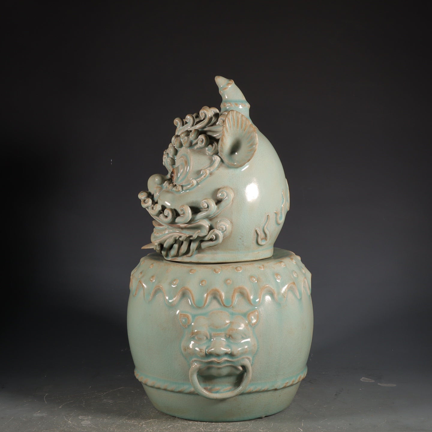 A2111 A Pair Chinese Ru Kiln Fortune Lion Porcelain Incense Burner
