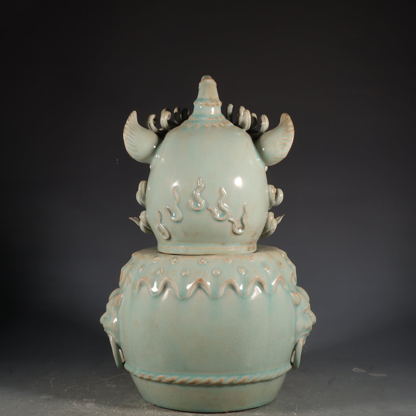 A2111 A Pair Chinese Ru Kiln Fortune Lion Porcelain Incense Burner