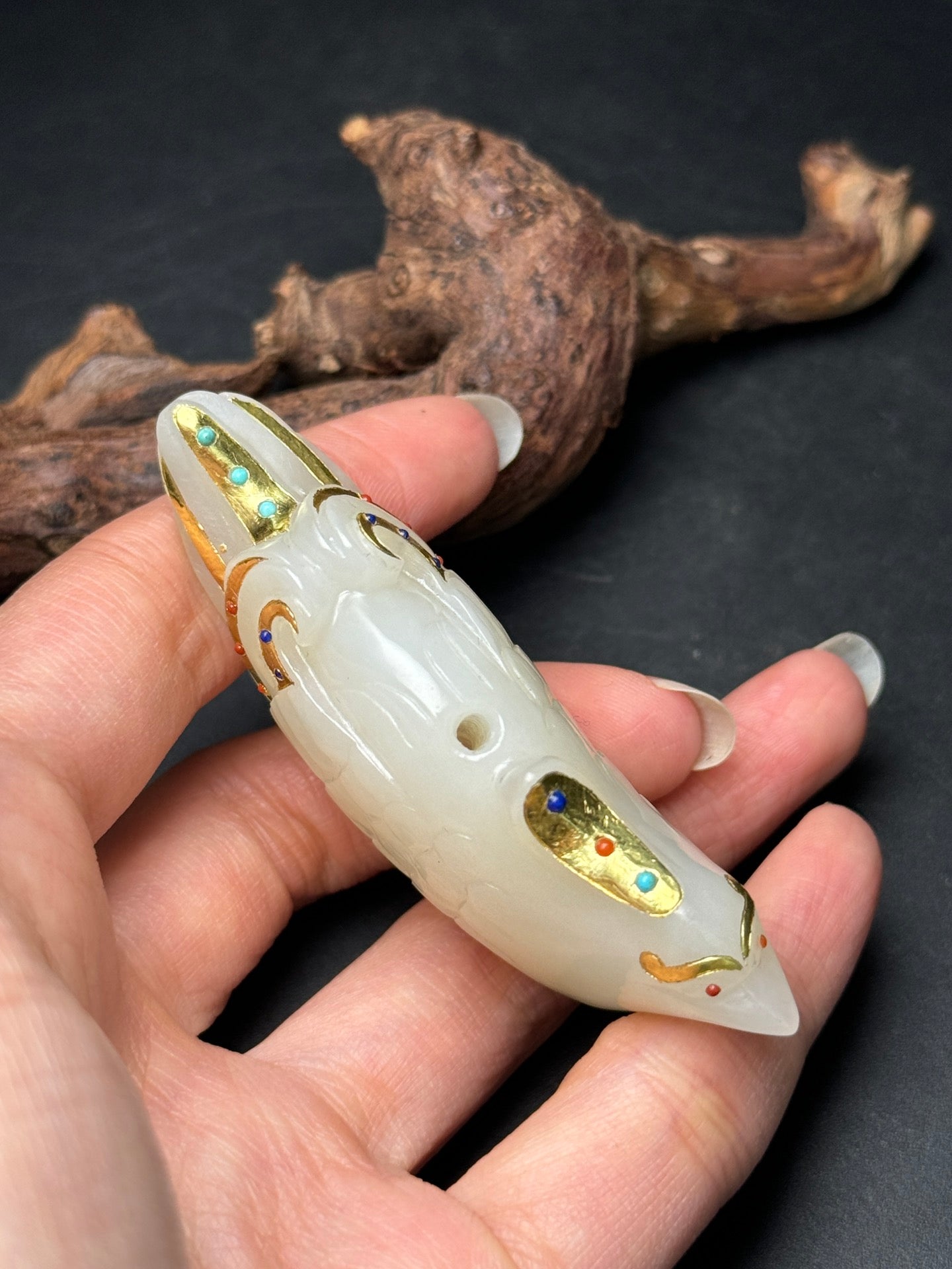 A2119 Superb Chinese Gilt Gold White Hetian Bird Pendant