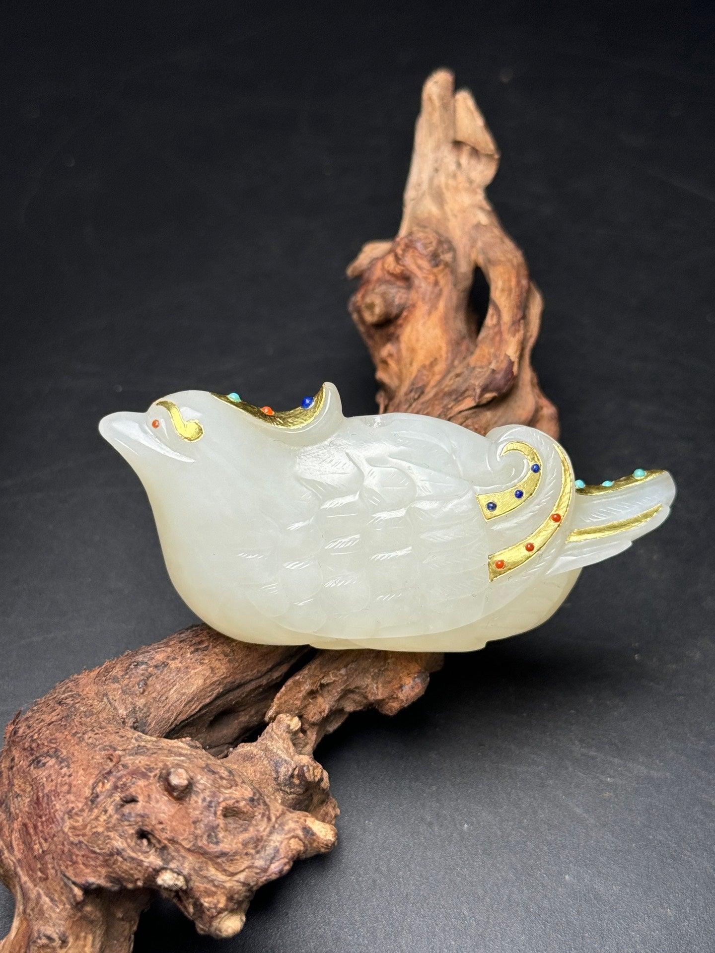 A2119 Superb Chinese Gilt Gold White Hetian Bird Pendant