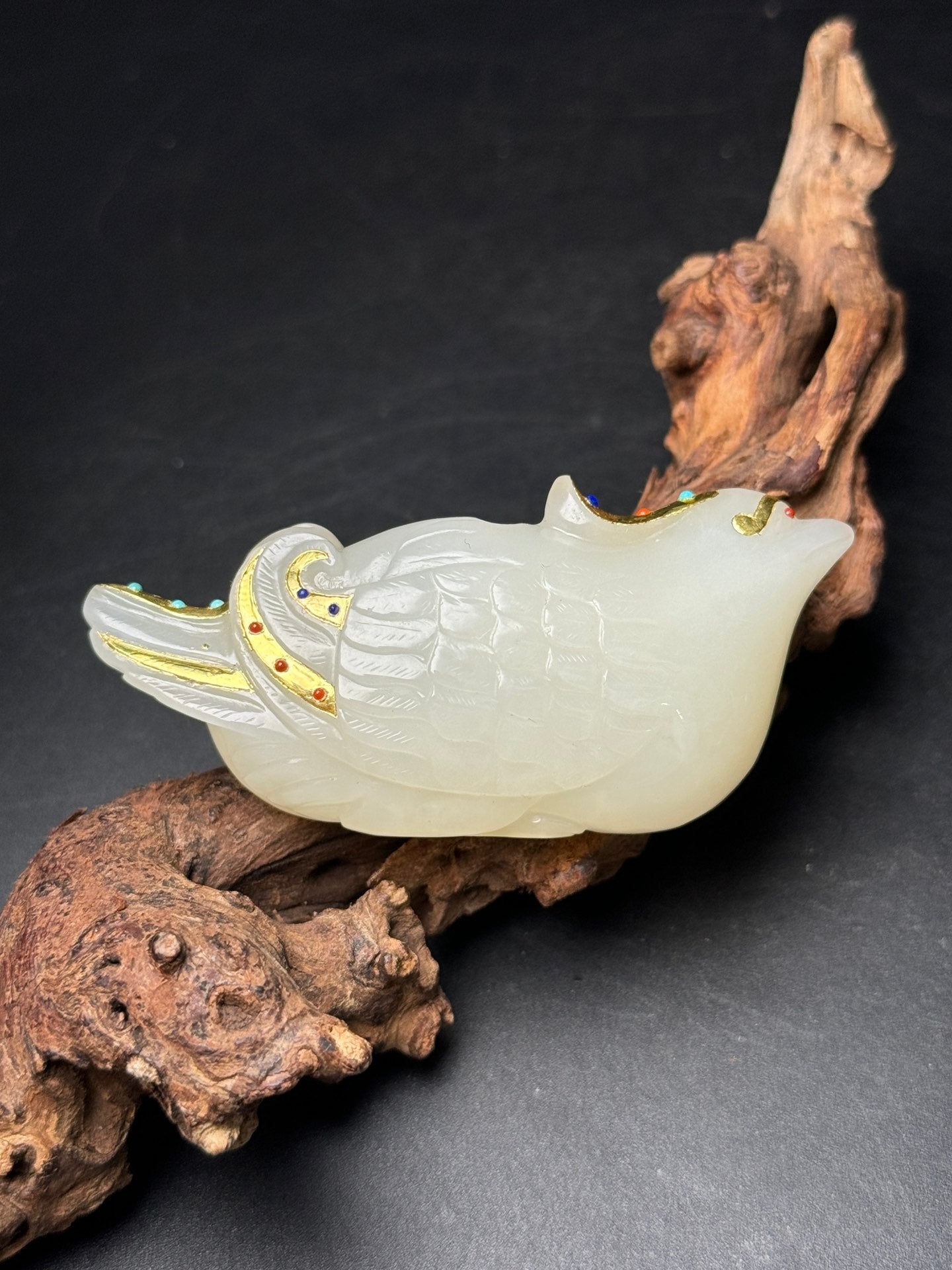 A2119 Superb Chinese Gilt Gold White Hetian Bird Pendant