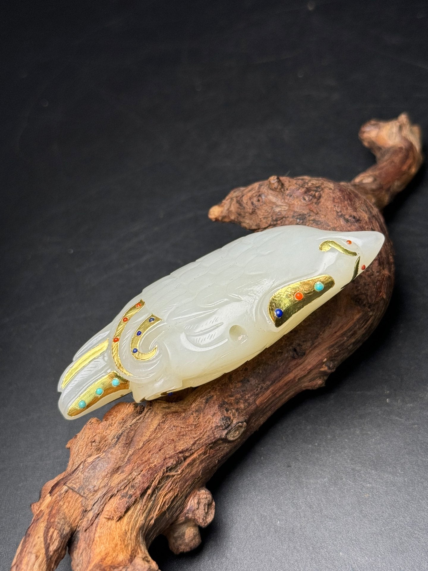 A2119 Superb Chinese Gilt Gold White Hetian Bird Pendant