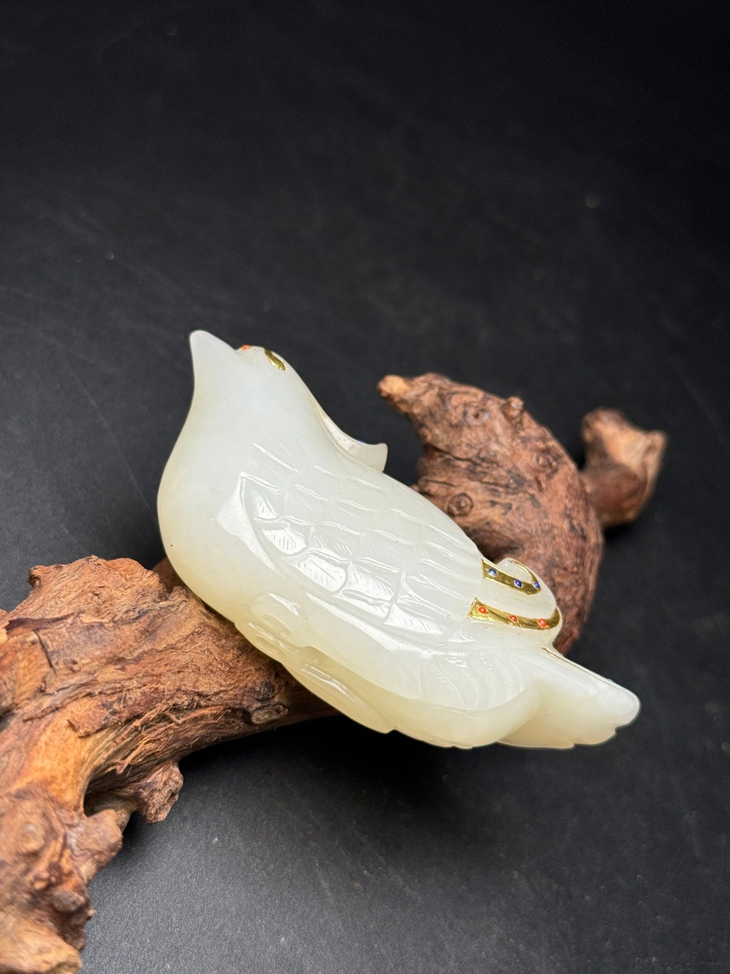 A2119 Superb Chinese Gilt Gold White Hetian Bird Pendant