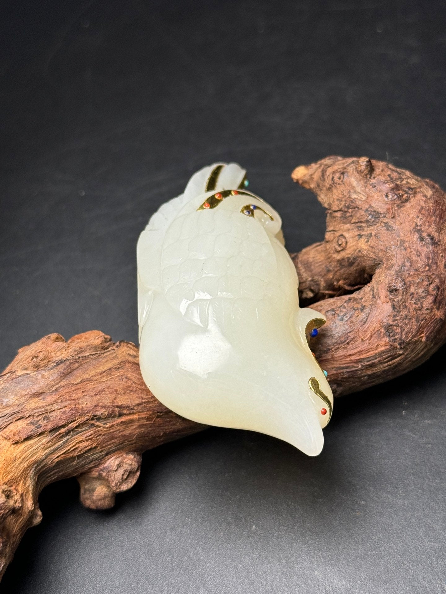A2119 Superb Chinese Gilt Gold White Hetian Bird Pendant