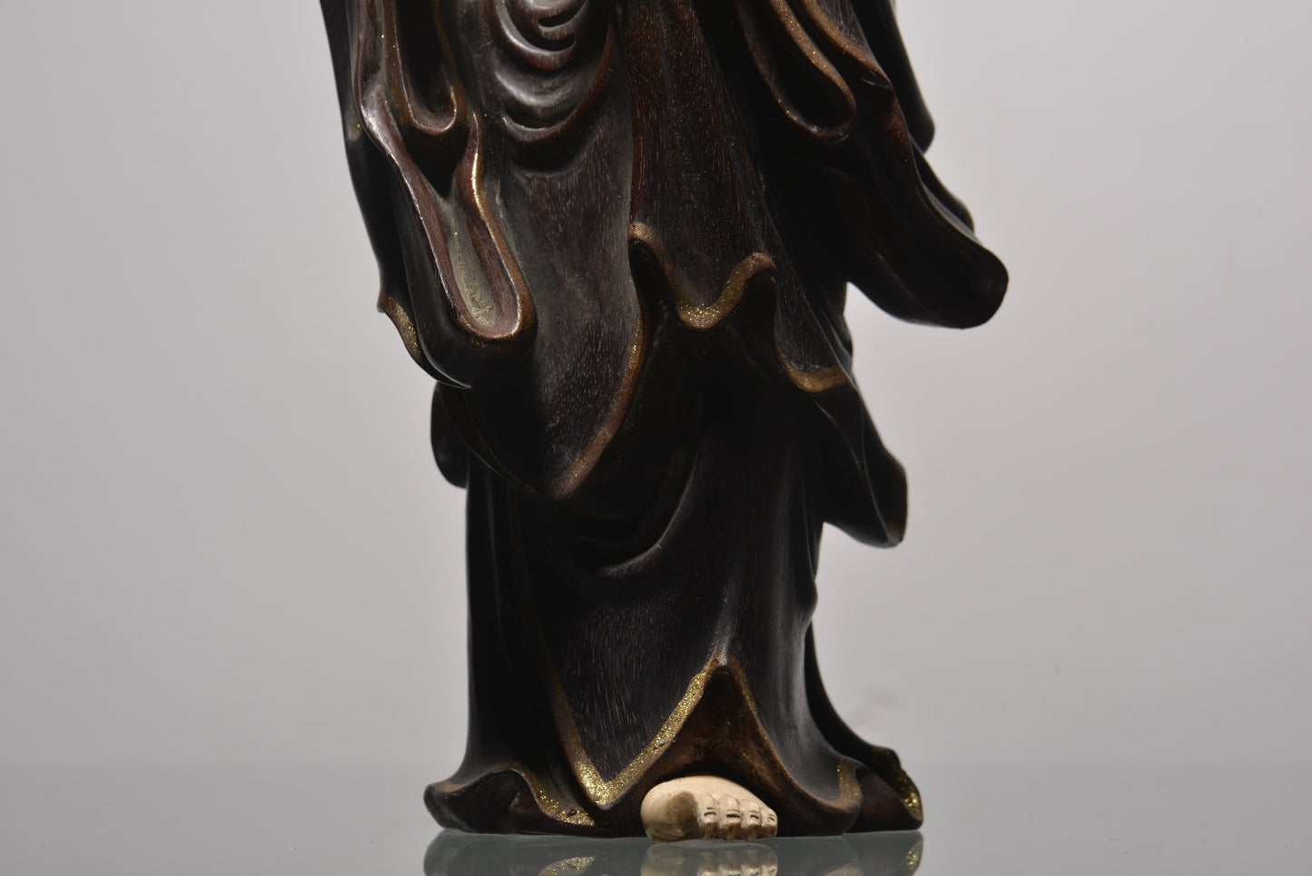 A2121 Chinese Zitan Wood Inlay Shoushan Stone Kwan-yin Statue
