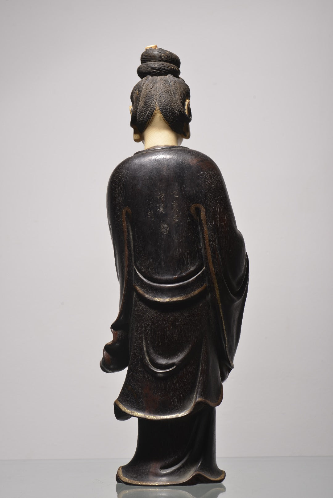 A2121 Chinese Zitan Wood Inlay Shoushan Stone Kwan-yin Statue