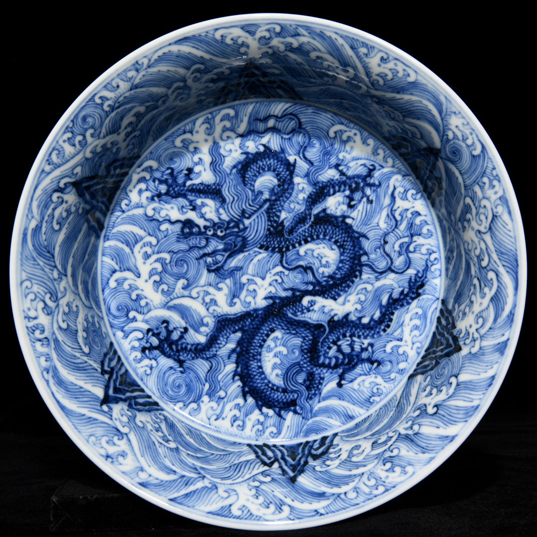 A2125 Chinese Blue And White Porcelain Clouds Dragon Design Brush Washer
