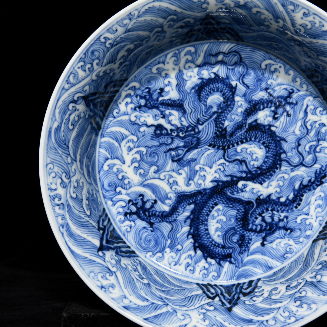 A2125 Chinese Blue And White Porcelain Clouds Dragon Design Brush Washer
