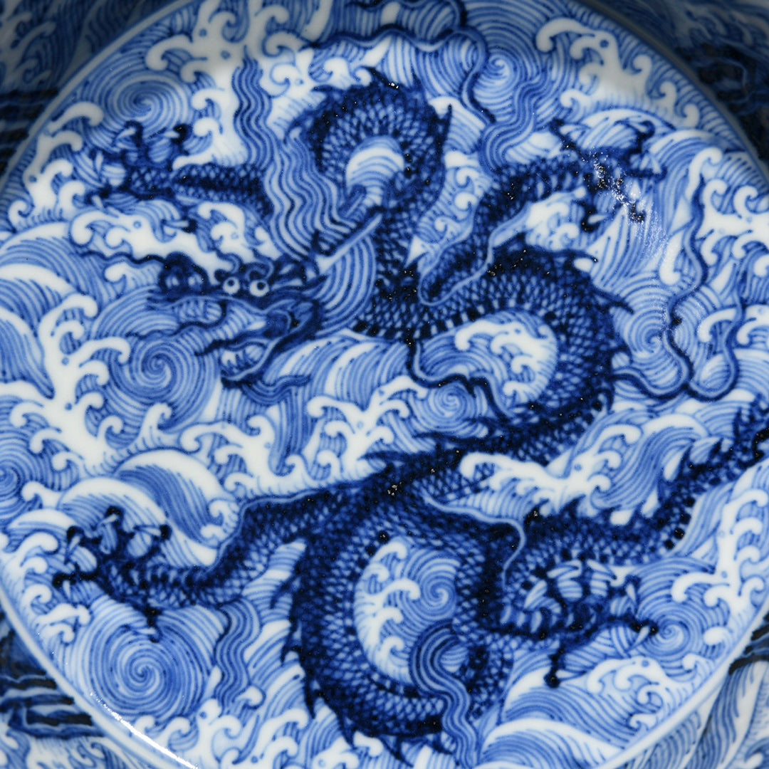 A2125 Chinese Blue And White Porcelain Clouds Dragon Design Brush Washer
